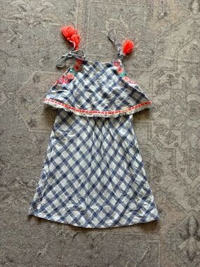 Egg size 8 Blue and White Gingham Sundress with Coral Tassel Straps
